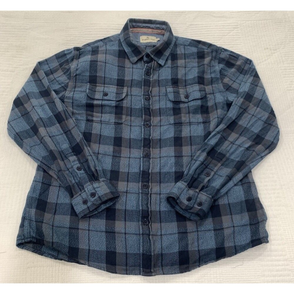 The Normal Brand Flannel Shirt Mens XL Blue Plaid Mountain Overshirt Huckberry